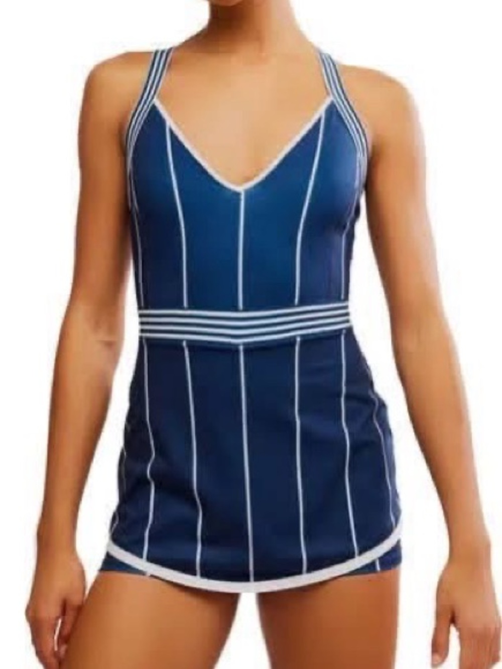 Free People Navy One-Piece Swim Dress with White Stripes